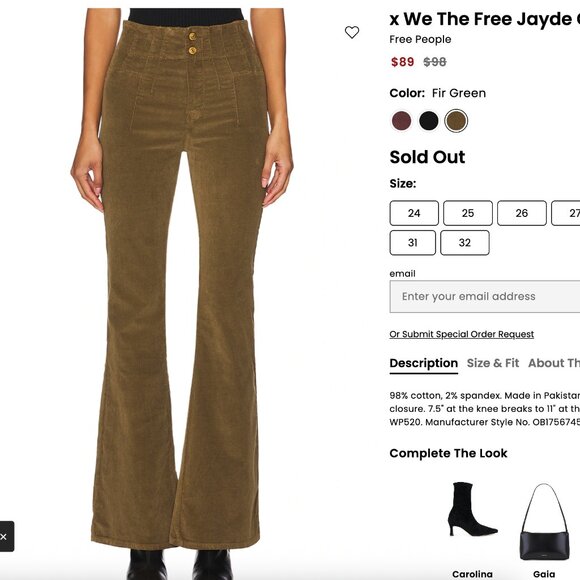 We The Free Green Corduroy Pants - Picture 1 of 6